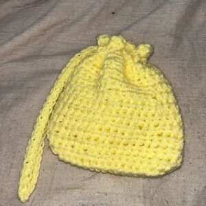 Handmade Yellow Crochet Drawstring Bag